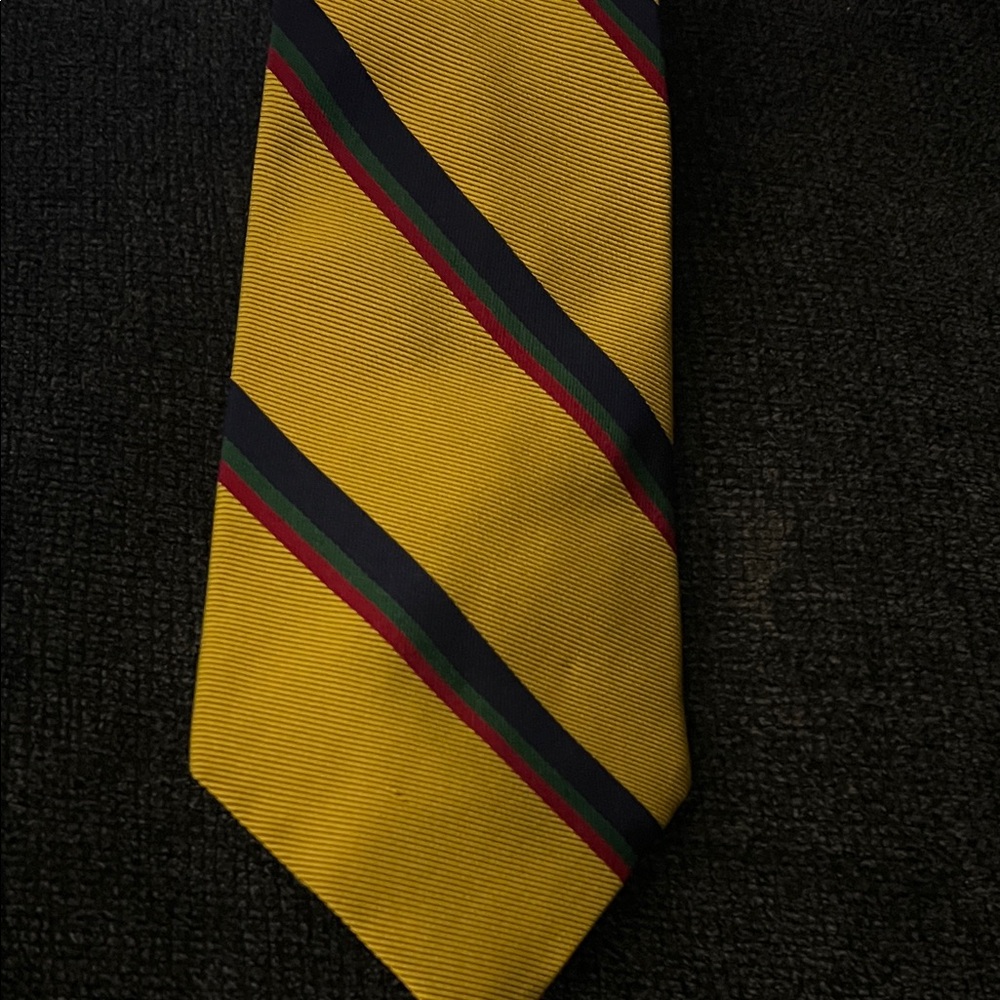 Vintage Lauren Ralph Lauren Yellow Tie with Navy Green Red Stripes GUC